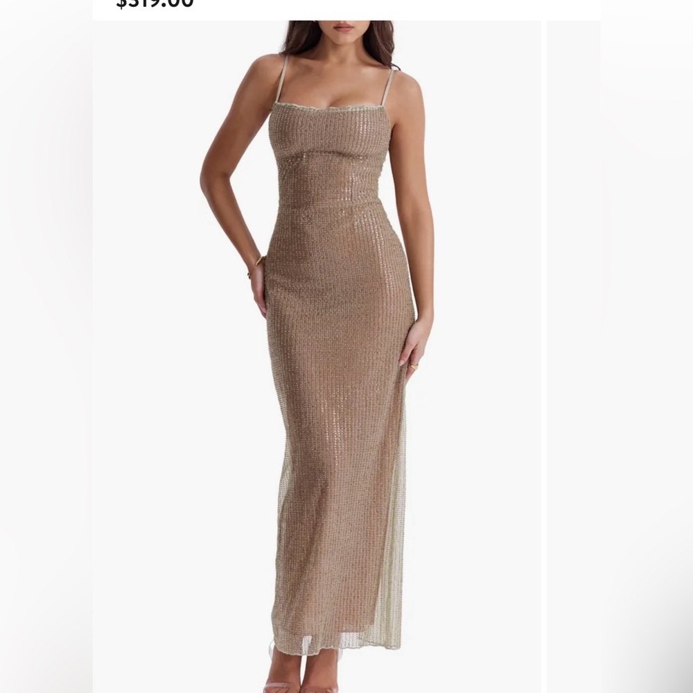 HOUSE OF CB ALONDRA CAFE AU LAIT BEADED MAXI DRESS-LIMITED EDITION XS